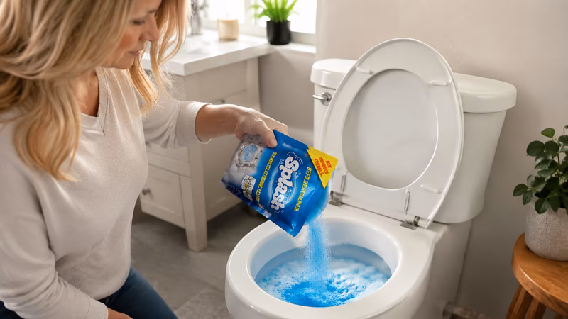 Stubborn grime and mineral buildup on bathroom surfaces, highlighting the need for powerful household cleaning solutions.